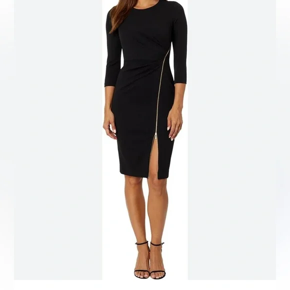 calvin klein asymmetrical zipper sheath dress One Shoulder Dress Ivory / 2